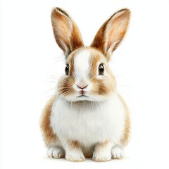 Obraz premium Cute Brown and White Rabbit Watercolor Painting Illustration of Adorable Bunny Sitting on White Background