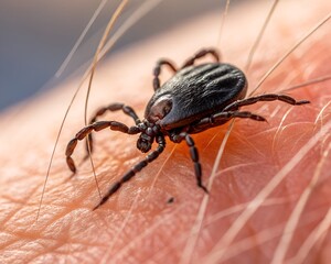 tick on human skin close-up