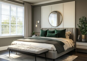 Fototapeta premium A comfortable and stylish bedroom with multiple luxurious components