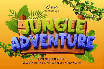 Jungle adventure 3d editable vector text effect. Wild jungle text style