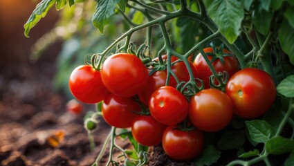 Ripe tomato vine. Tomato harvest.