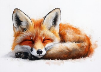 Watercolor Red Fox Sleeping Illustration Isolated on White Background Cute Mammal Art
