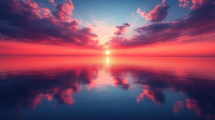 Fototapeta premium Sunset reflection on calm ocean, dramatic clouds