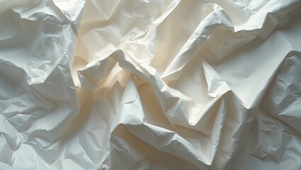 Crumpled white paper background with aged texture.