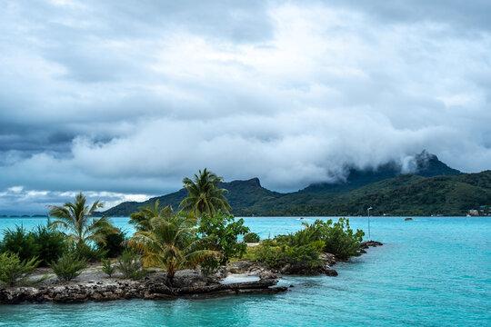 Bora Bora Island View from Palm Tree Beach in French Polynesia