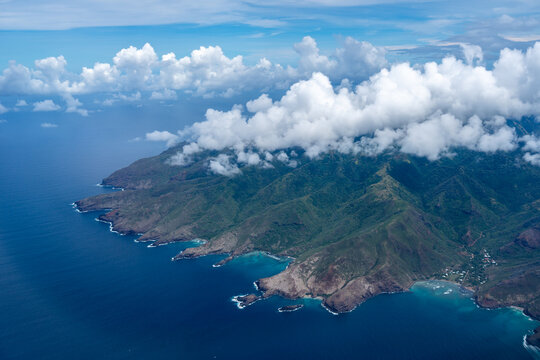 Aerial view of Hiva Oa in the Marquesas Islands, French Polynesia