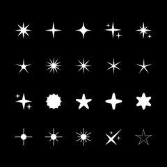 Star icons. Twinkling stars. Sparkles, shining burst. Christmas or New Year symbols.