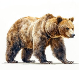 Fototapeta premium Realistic Brown Bear Watercolor Illustration with Fur Texture and Shading on White Background