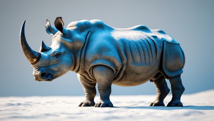 Fototapeta premium Rhino in side view on a white background, isolated.