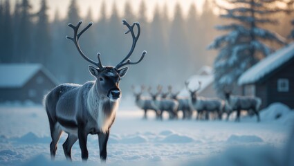 Reindeers in a tribal village located near Europe.