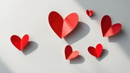 Isolated red paper hearts on a background.