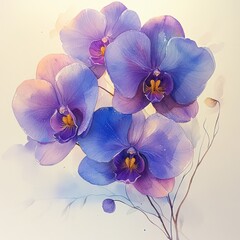 Watercolor Orchid Bouquet Floral Illustration Isolated on White Background Spring Summer Tropical Flower Art