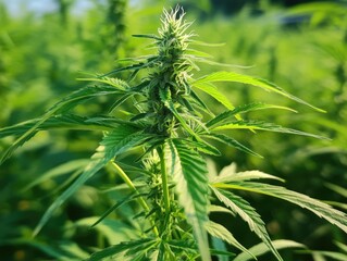 Fototapeta premium Marijuana Plant Outdoors: Medical Cannabis Agriculture and Harvesting