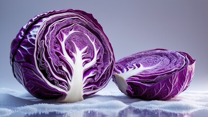 Red cabbage a single slice detached on white background.