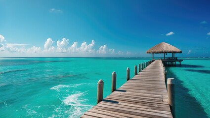 Fototapeta premium Tropical getaway. Concept of vacations and tourism. Jetty located on Isla Mujeres.