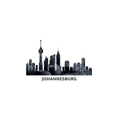Fototapeta premium Johannesburg panorama, vector badge, skyline logo and icon. South Africa city horizon logotype with landmarks and building silhouettes. Isolated foggy abstract gradient graphic