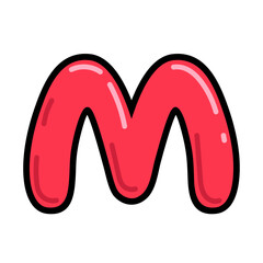 Cartoon letter M vector illustration, red alphabet m typographic design, capital letter M clip art