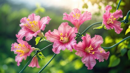 Blossoming pink honeysuckle