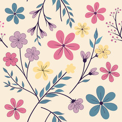 Seamless perfect pattern with small flower motifs in various shades