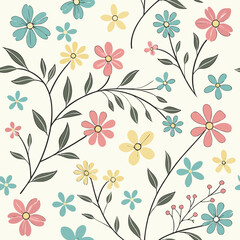 Seamless perfect pattern with small flower motifs in various shades