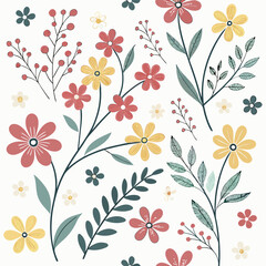 Seamless perfect pattern with small flower motifs in various shades