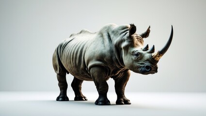 Fototapeta premium Rhinoceros depicted alone against a white background.