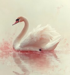 Fototapeta premium Elegant Watercolor Swan Illustration in Soft Pastel Colors on White Background