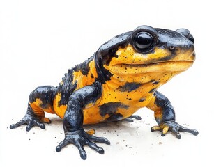 Black and Yellow Salamander Watercolor Painting on White Background Detailed Vibrant Illustration