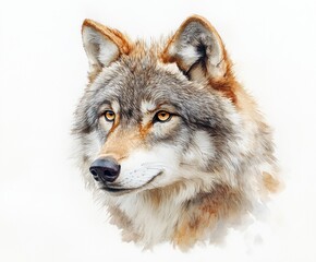 Fototapeta premium Detailed Watercolor Wolf Head Portrait on White Background