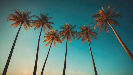 Retro Vintage Style Image Featuring Diagonal Palm Trees