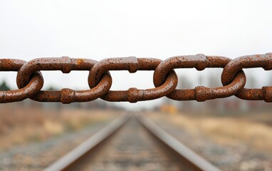 Fototapeta premium Rusty Chain and Railroad Tracks