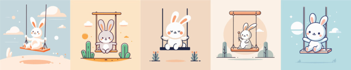 Fototapeta premium cute rabbit vector playing swing