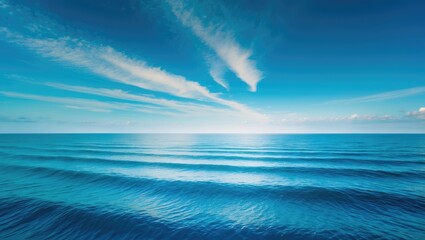 Obraz premium Stunning nature landscape with a bright blue sky featuring white clouds, set against gentle ocean waves.