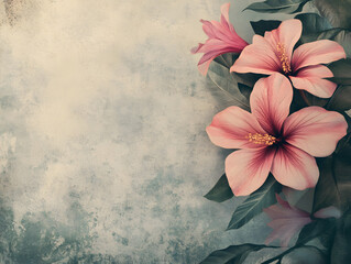 Elegant Vintage Background with a Delicate Floral Design on Aged Paper Texture, grunge background with flowers