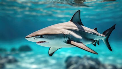 Reef shark in motion underwater.