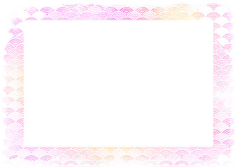 水彩風のピンク色オレンジ色黄色　カラフル　フレーム　波和柄　青海波