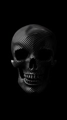 Striking Skull Art, Monochrome Ribbed Design Against Black Backdrop