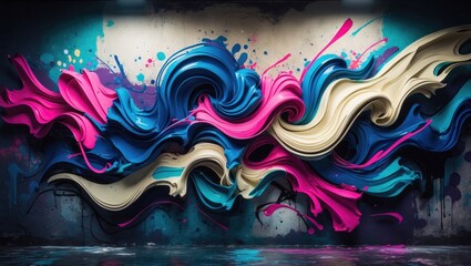 Fototapeta premium Closeup of vibrant urban wall texture. Contemporary pattern for wallpaper design. Innovative modern background for advertising mockups. Grunge chaotic street style backdrop.