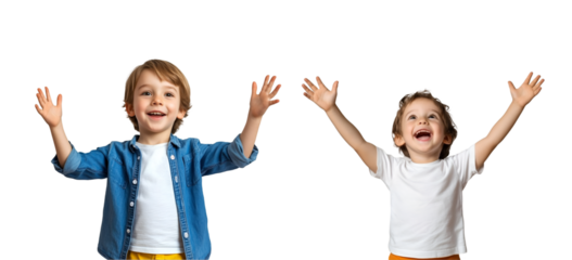 Happy children raise their hands
