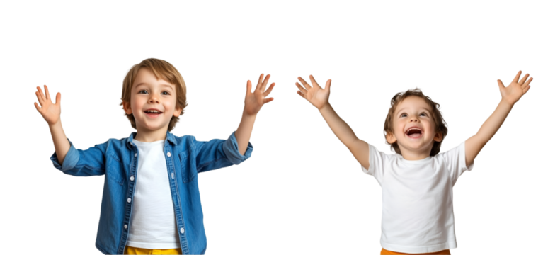 Happy children raise their hands
