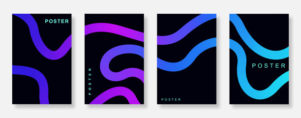 Abstract gradient line wave poster background set. Minimalist design book cover template. Suitable for social media, flyer, ads, music, brochure and banner