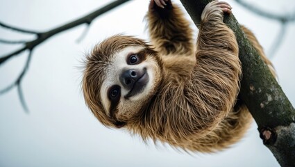 Fototapeta premium Baby Two-toed sloth (4 months) - Choloepus didactylus against a white backdrop