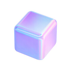 3d glass cube icon. Neon box isolated. Render hologram square shape. Y2k glow object with holographic effect. Futuristic gradient figure. Vector illustration