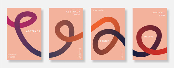 Abstract minimalist line wave poster background set. Elegant book cover template with line shape for social media, flyer, ads and banner