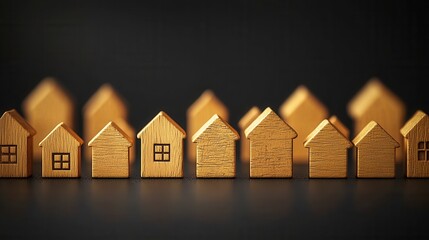 Wooden Miniature Homes on Dark Background