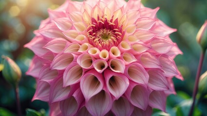 Obraz premium Sunlit close-up of a flower from above, with a blurred background.