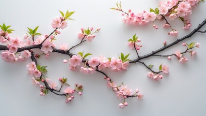 Beautiful Cherry blossom flower in bloom with branch isolated on a white background for the spring season.