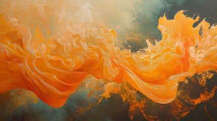 Abstract swirling orange paint or liquid in water against a