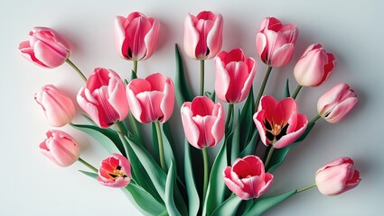 Fototapeta premium Beautiful pink and white tulip flower in the garden for background template.