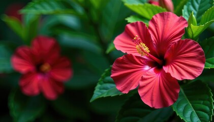 Vibrant tropical hibiscus, lush greenery, endless repeat , leaves, texture
